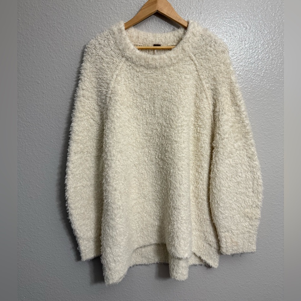 Free People Teddy Sweater Tunic Cream Ivory Oversized Cozy Wool Blend - Picture 2 of 9